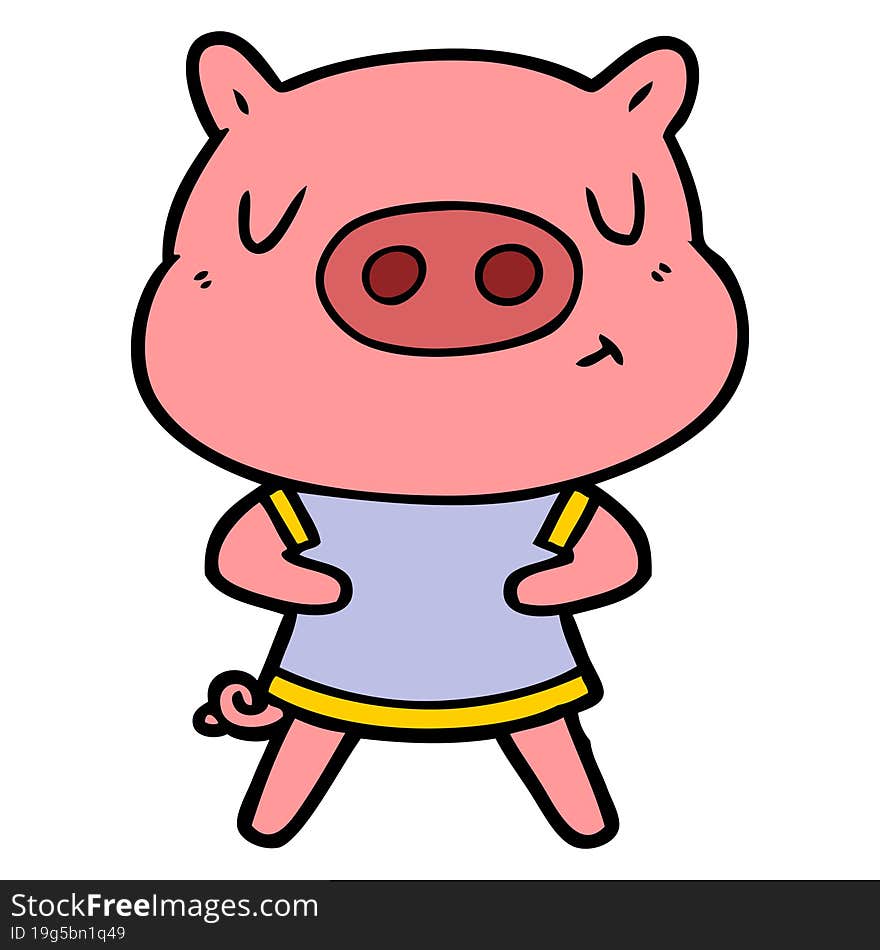 cartoon content pig wearing t shirt. cartoon content pig wearing t shirt