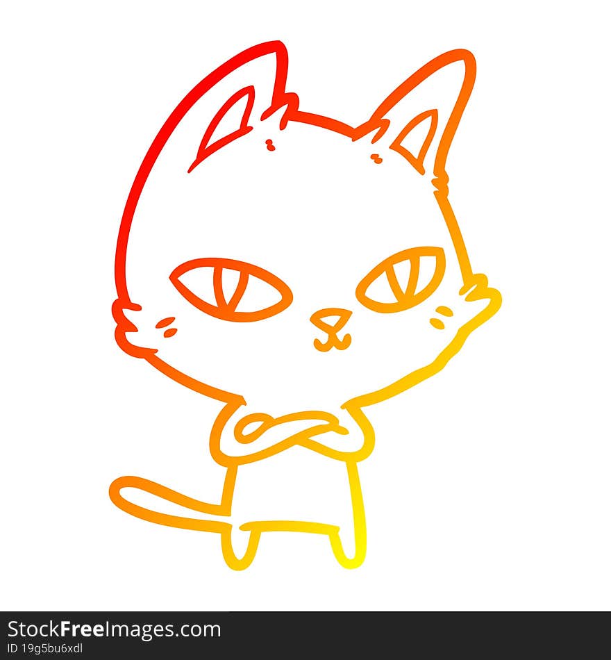 warm gradient line drawing cartoon cat staring