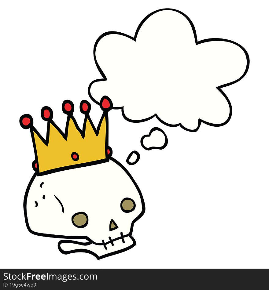 cartoon skull with crown and thought bubble