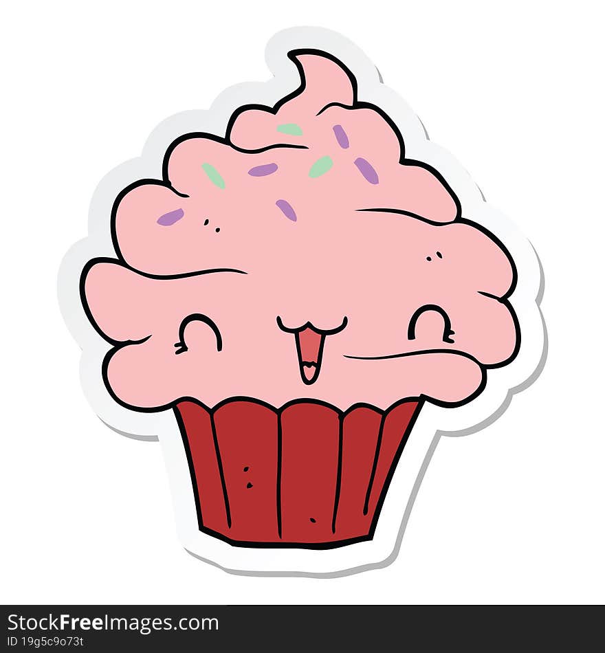 sticker of a cute cartoon frosted cupcake