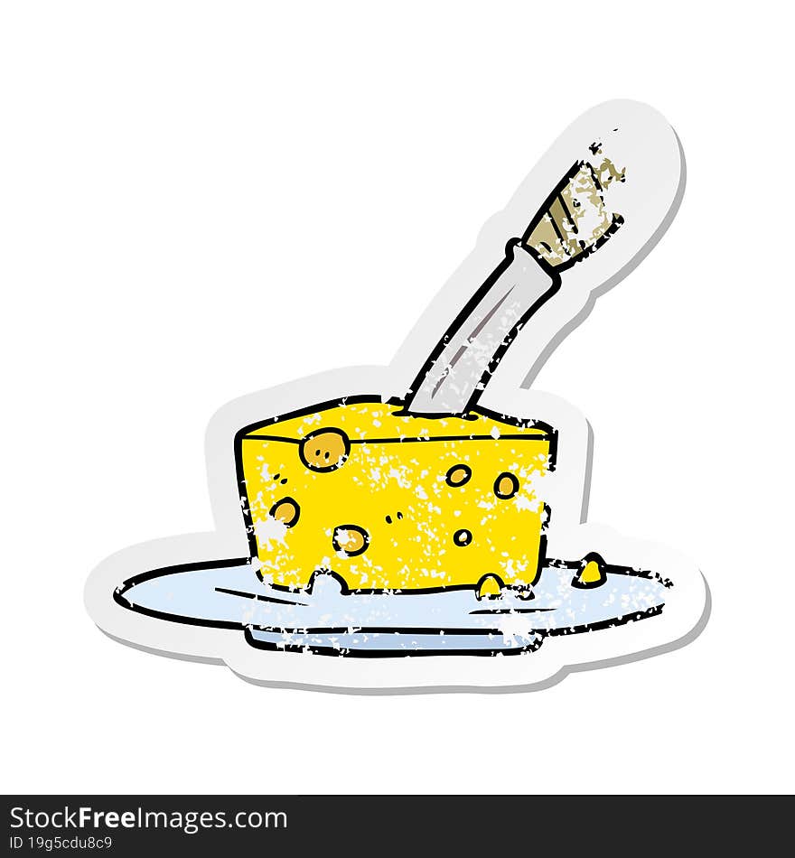 Distressed Sticker Of A Cartoon Cheese