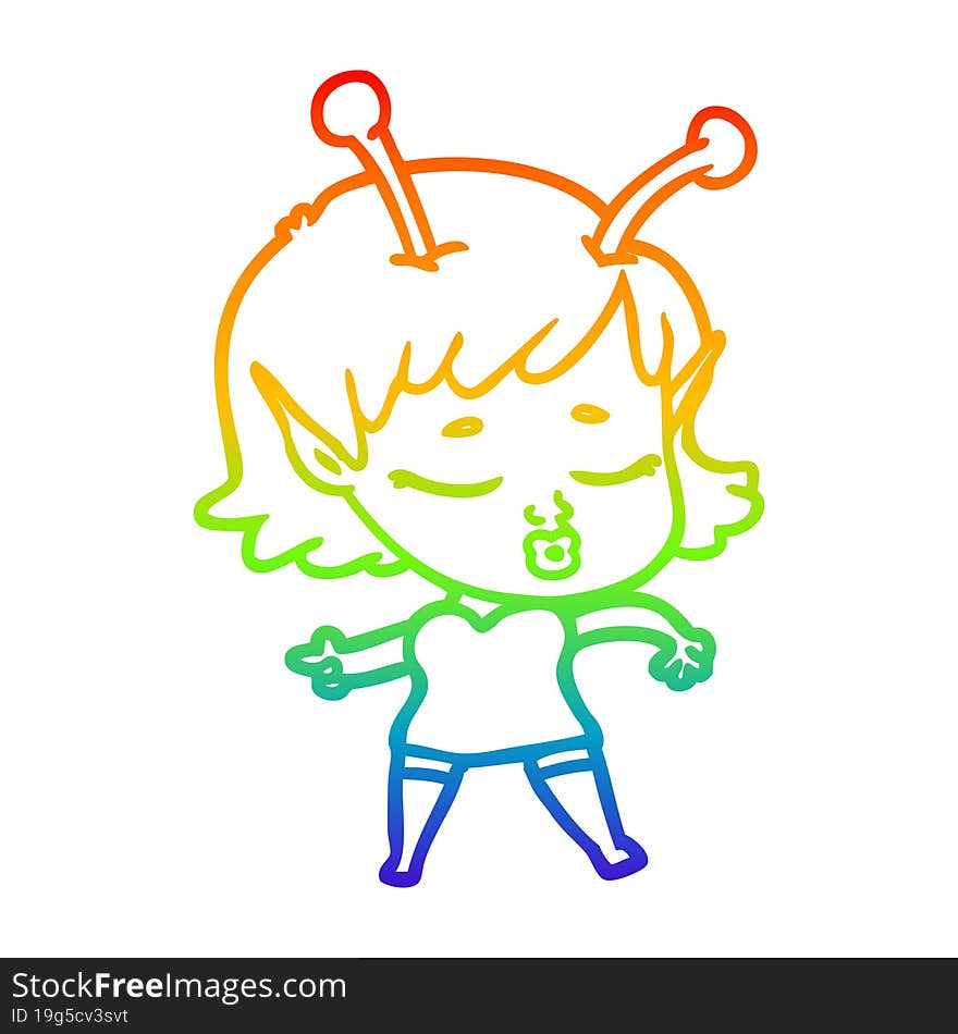 rainbow gradient line drawing cartoon alien girl