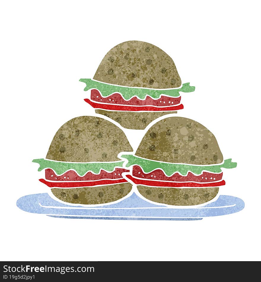 retro cartoon plate of burgers