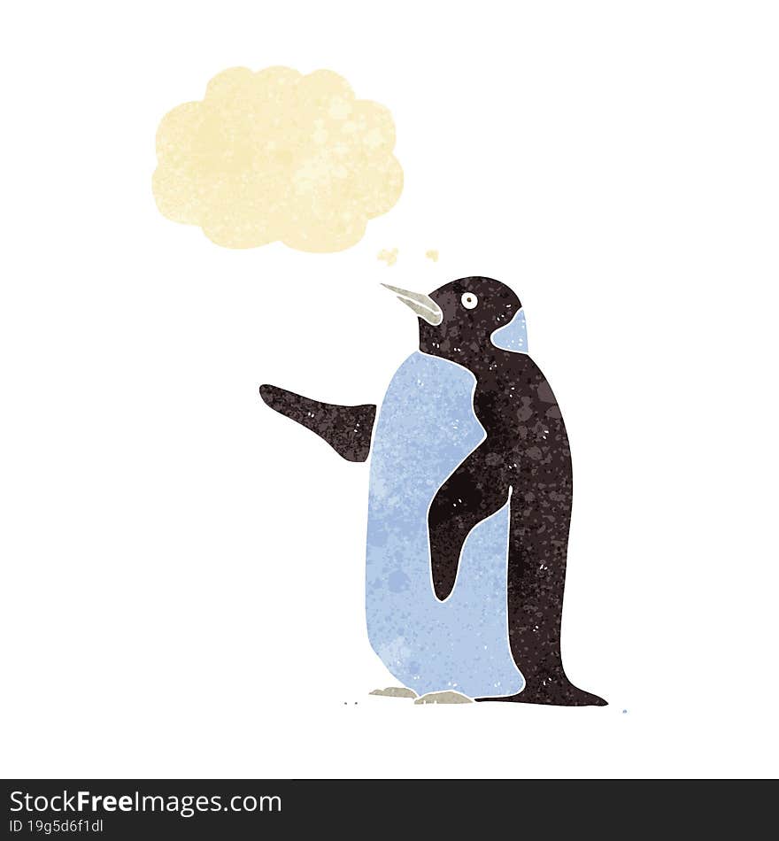 cartoon penguin with thought bubble