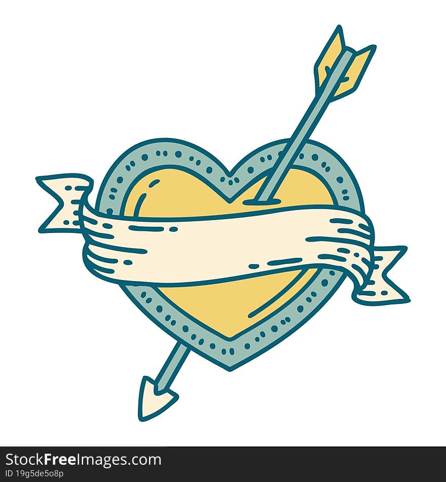 Tattoo Style Icon Of An Arrow Heart And Banner