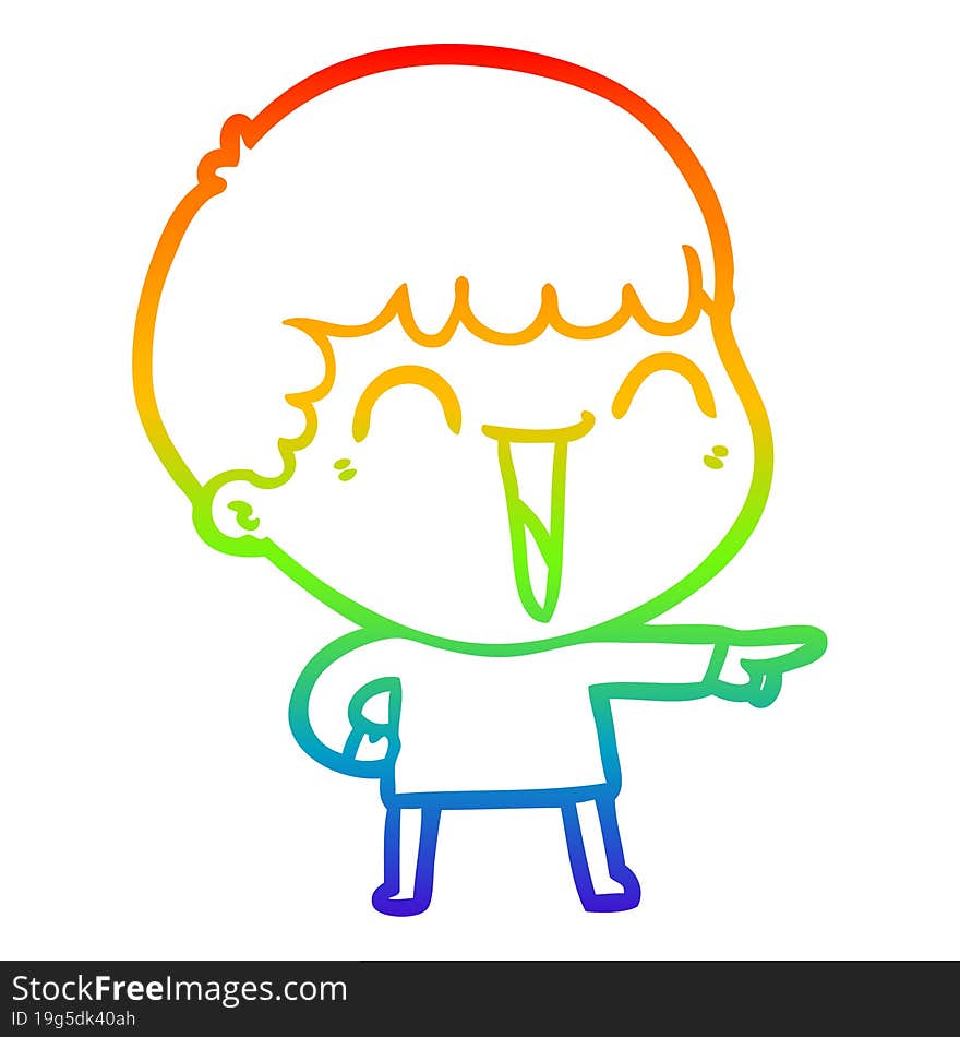 rainbow gradient line drawing of a cartoon happy man