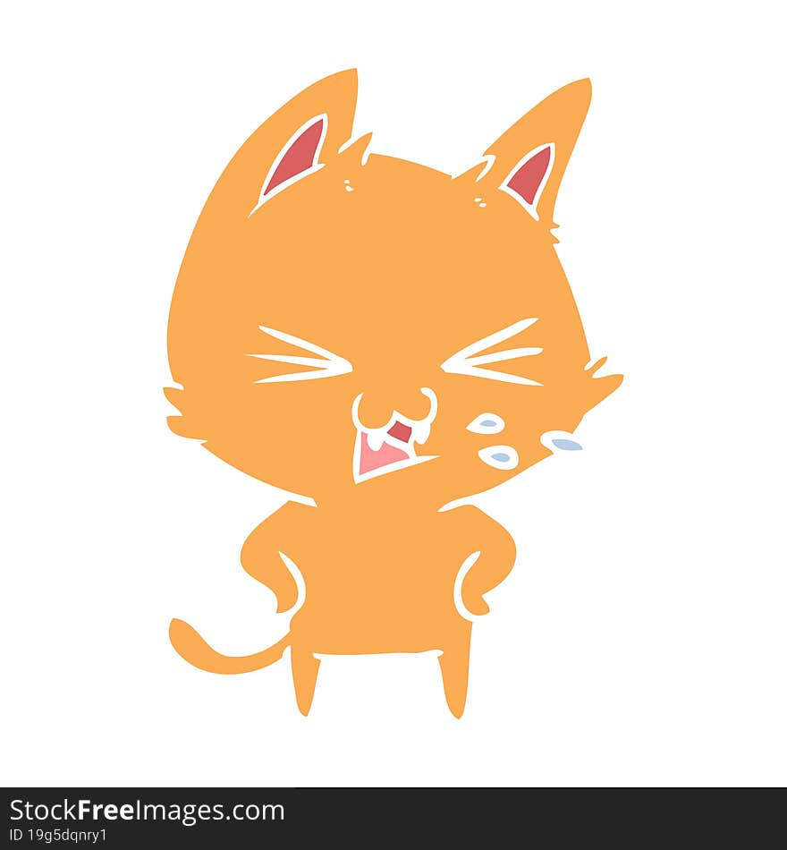 flat color style cartoon cat hissing