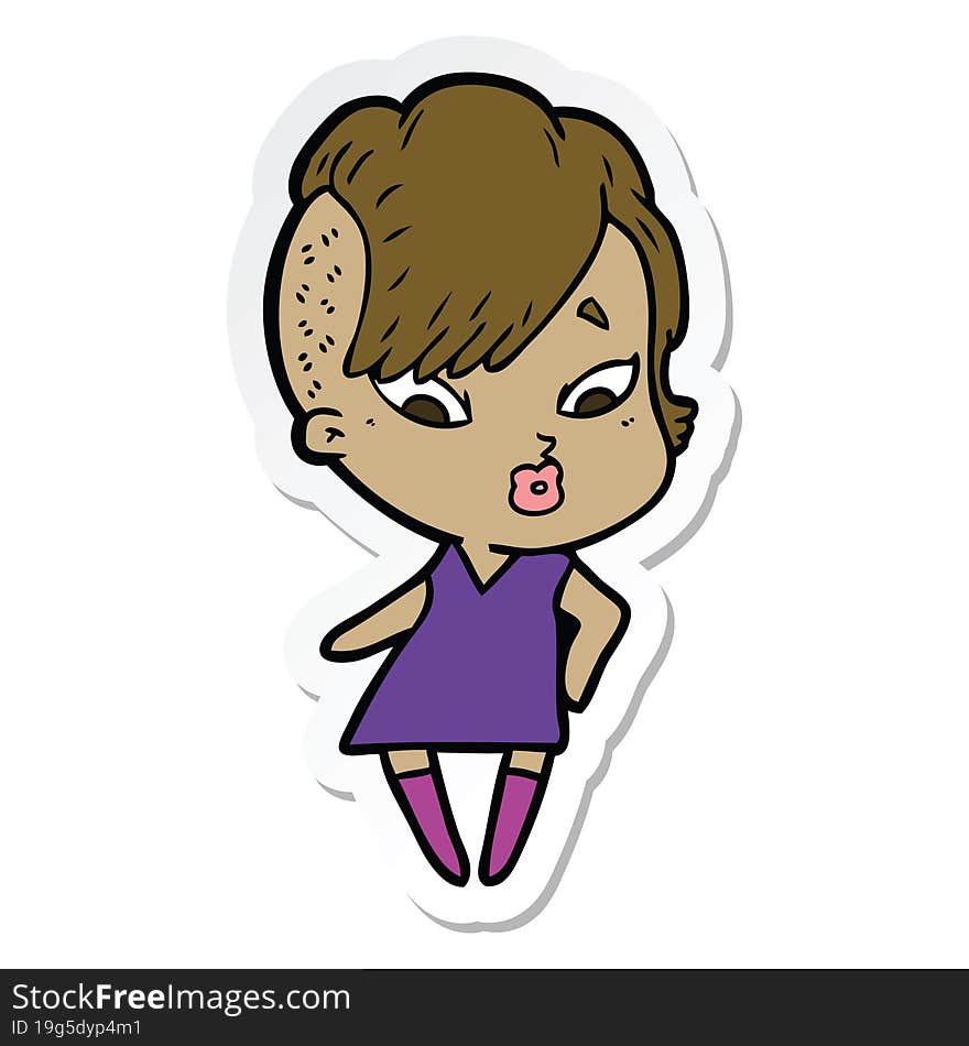 sticker of a cartoon surprised girl