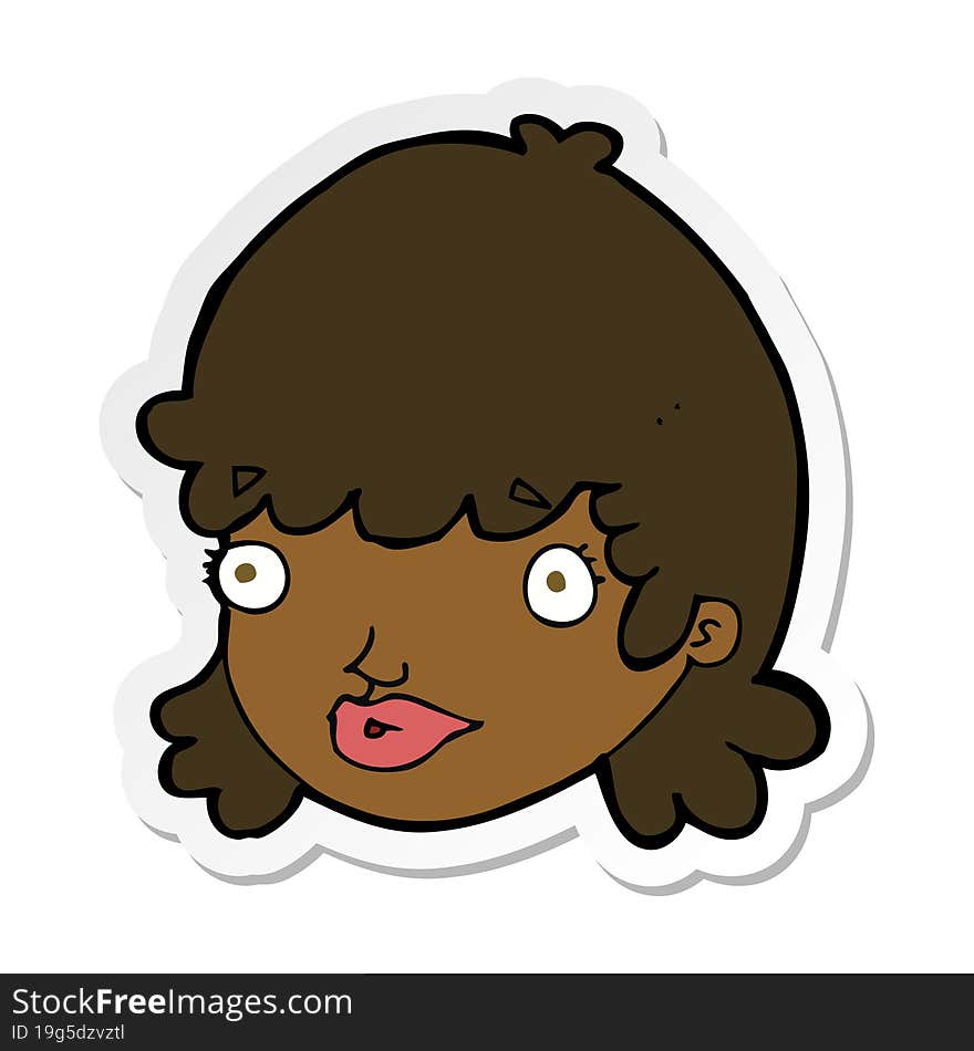 sticker of a cartoon female face with surprised expression