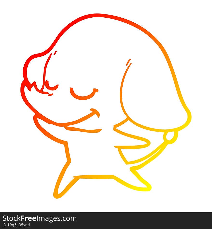 warm gradient line drawing cartoon smiling elephant