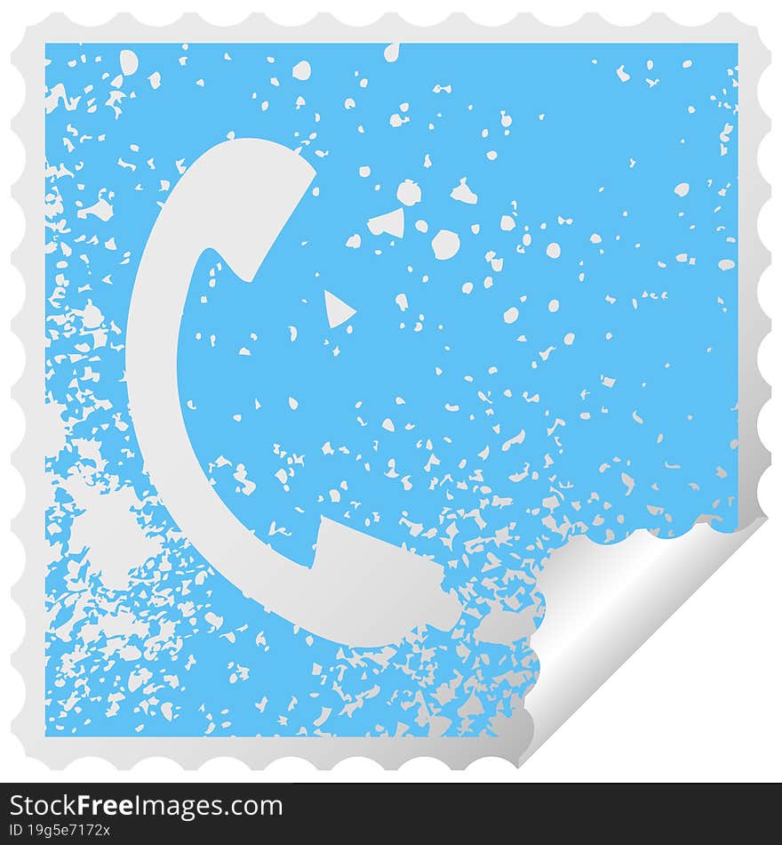 Distressed Square Peeling Sticker Symbol Telephone Receiver