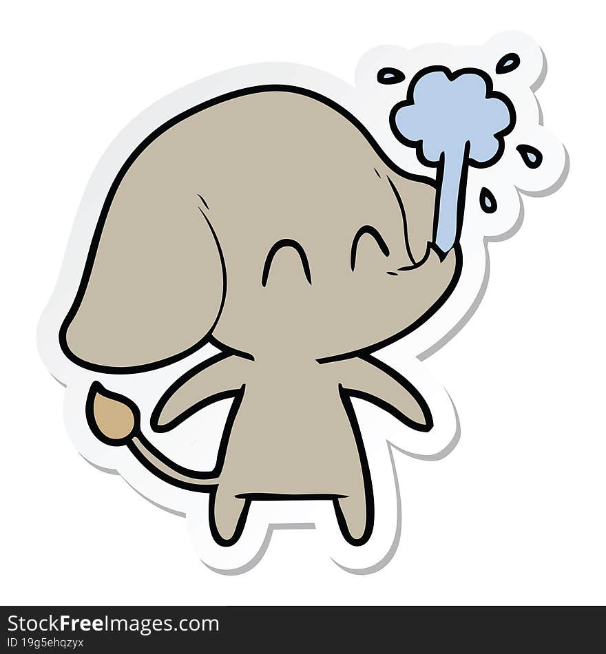 sticker of a cute cartoon elephant spouting water