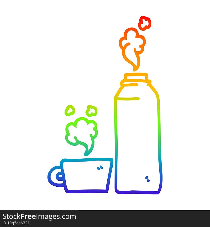 Rainbow Gradient Line Drawing Cartoon Hot Drink In Flask