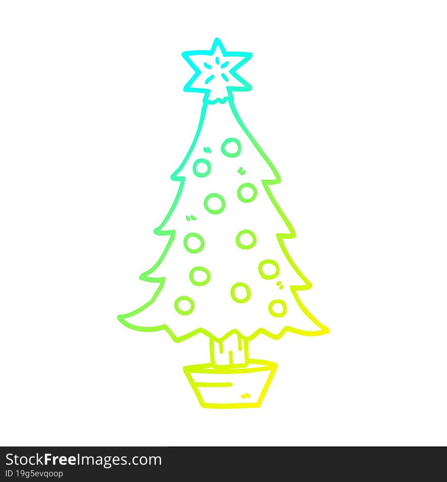 cold gradient line drawing of a cartoon christmas tree