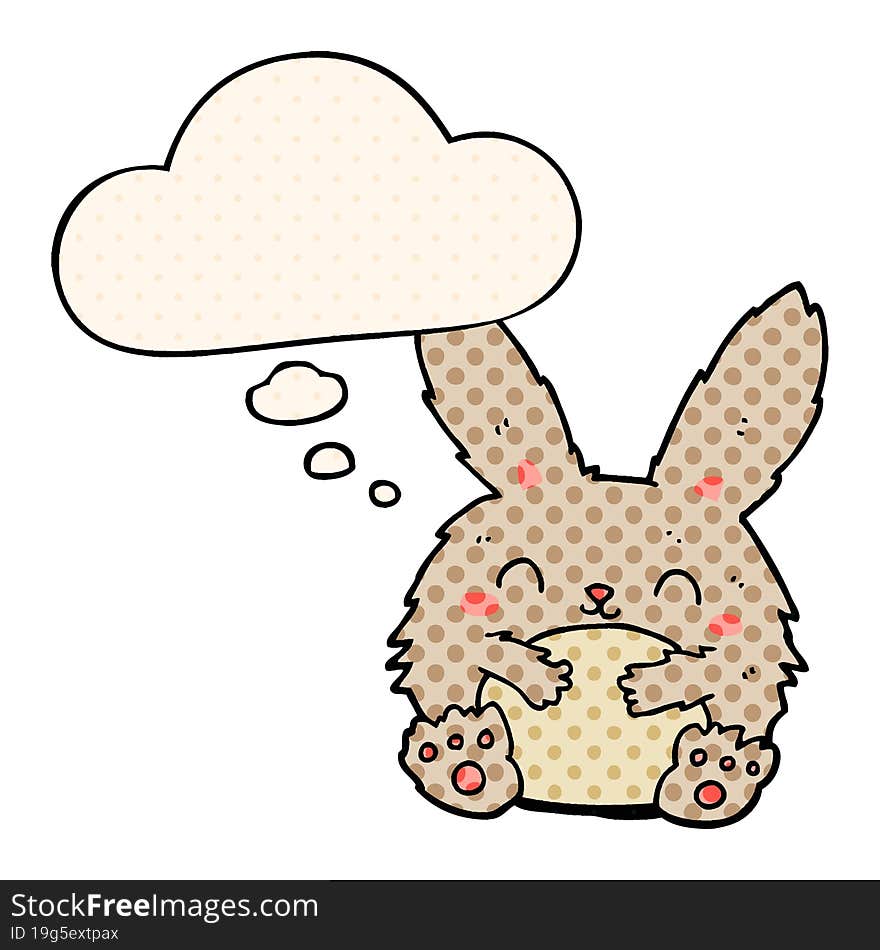 cute cartoon rabbit and thought bubble in comic book style