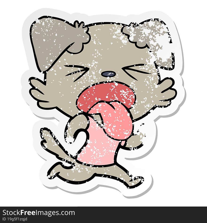 distressed sticker of a cartoon disgusted dog