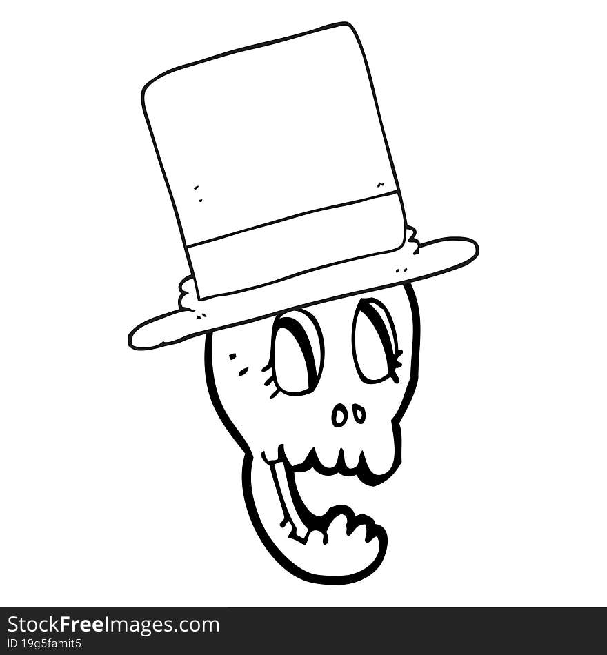 black and white cartoon skull wearing top hat