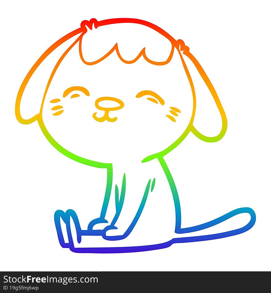 rainbow gradient line drawing happy cartoon dog sitting