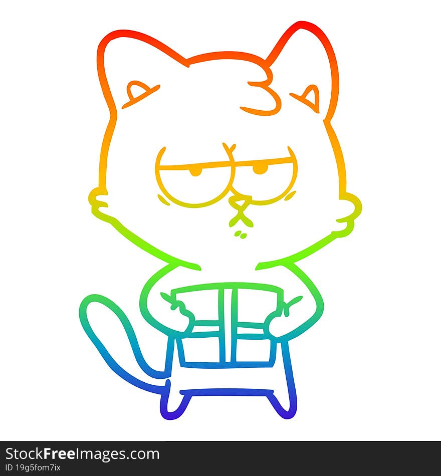 rainbow gradient line drawing bored cartoon cat