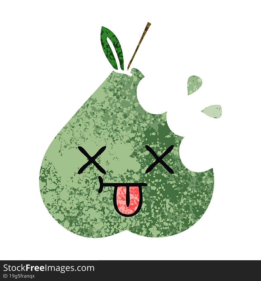 retro illustration style cartoon green pear