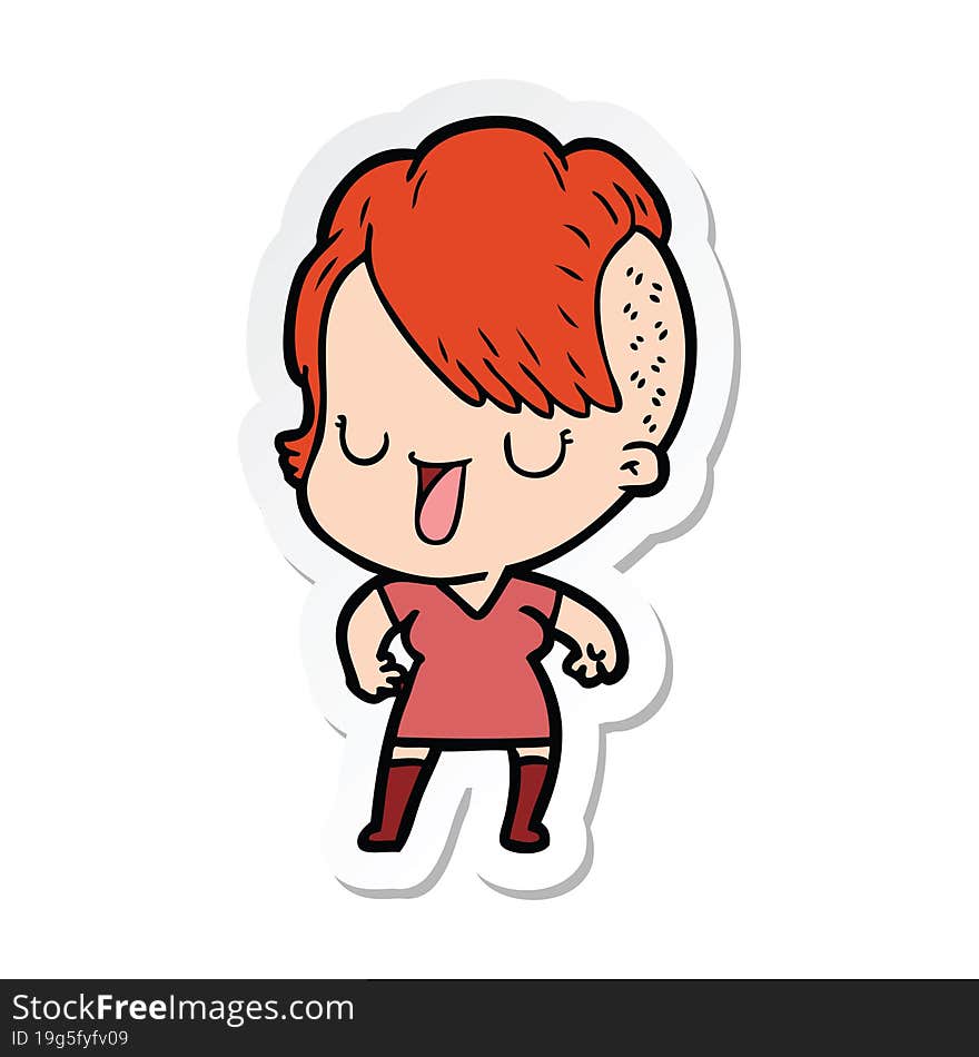 sticker of a cute cartoon girl with hipster haircut