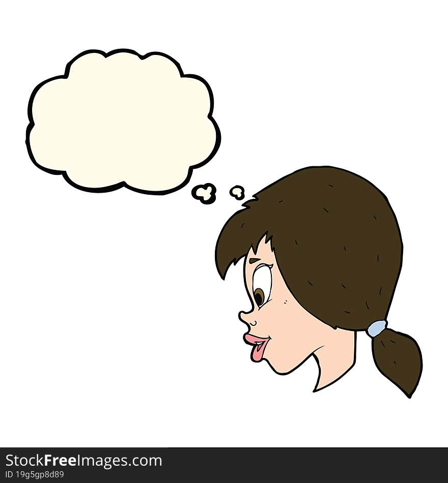 cartoon pretty female face with thought bubble