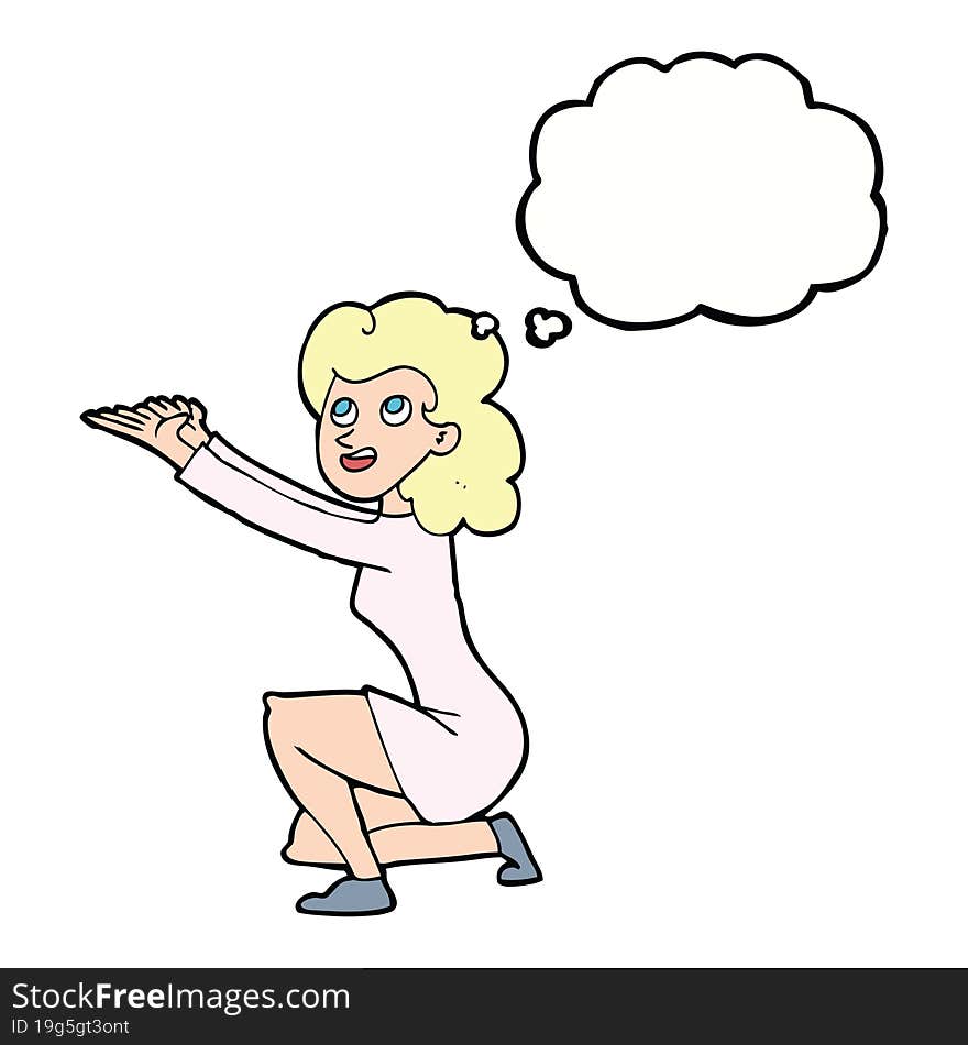 Cartoon Woman Presentation Gesture With Thought Bubble