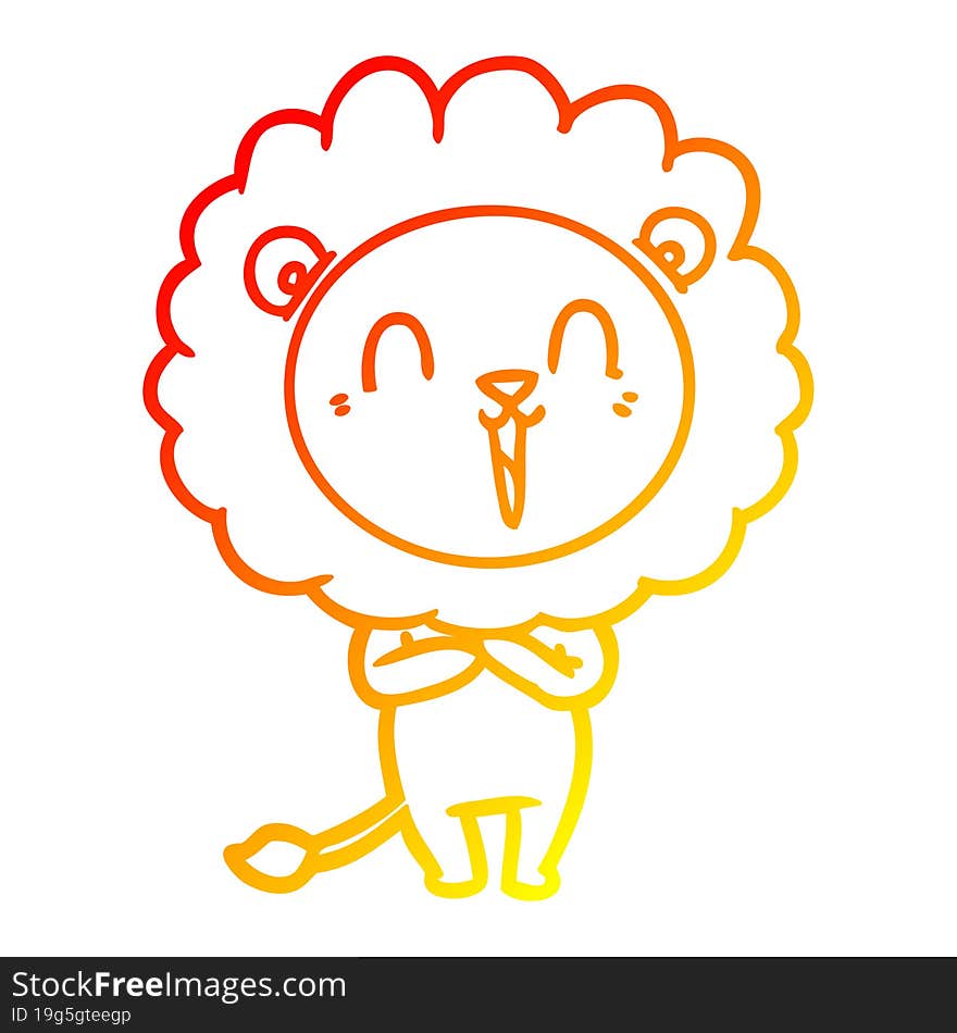 warm gradient line drawing laughing lion cartoon