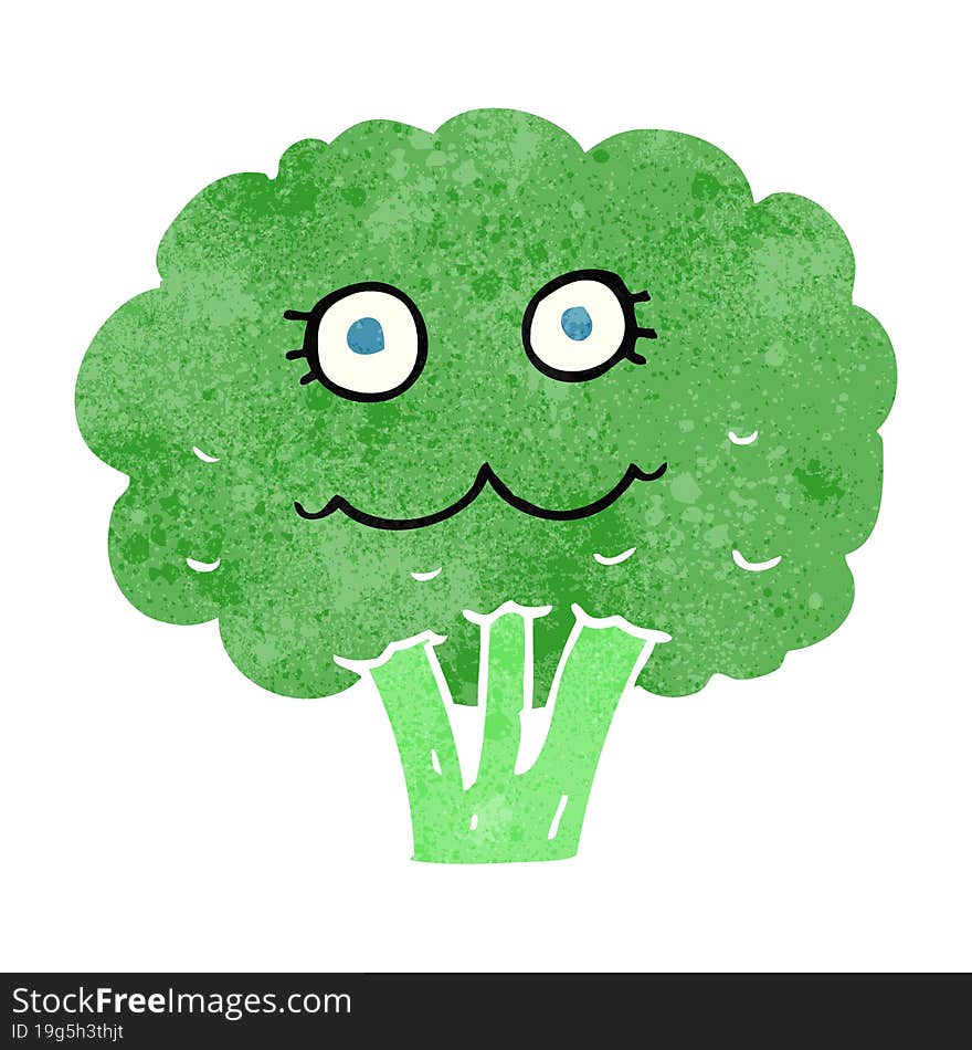 freehand retro cartoon broccoli