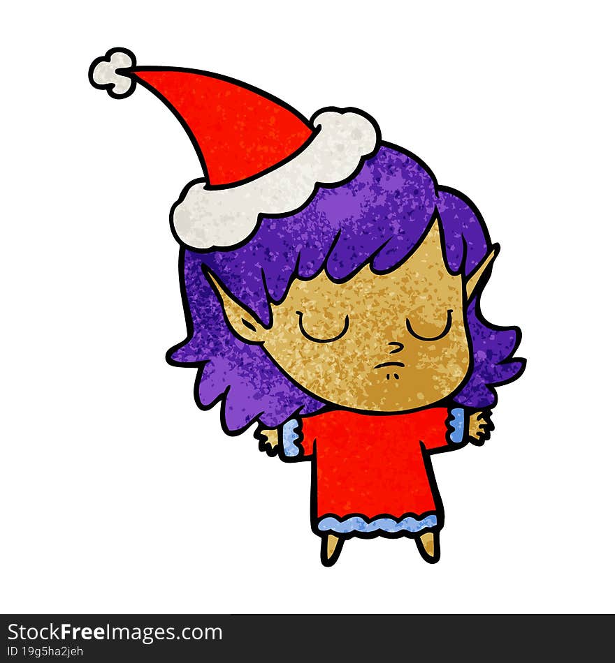 textured cartoon of a elf girl wearing santa hat