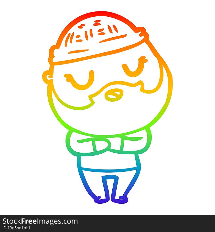 rainbow gradient line drawing cute cartoon man with beard