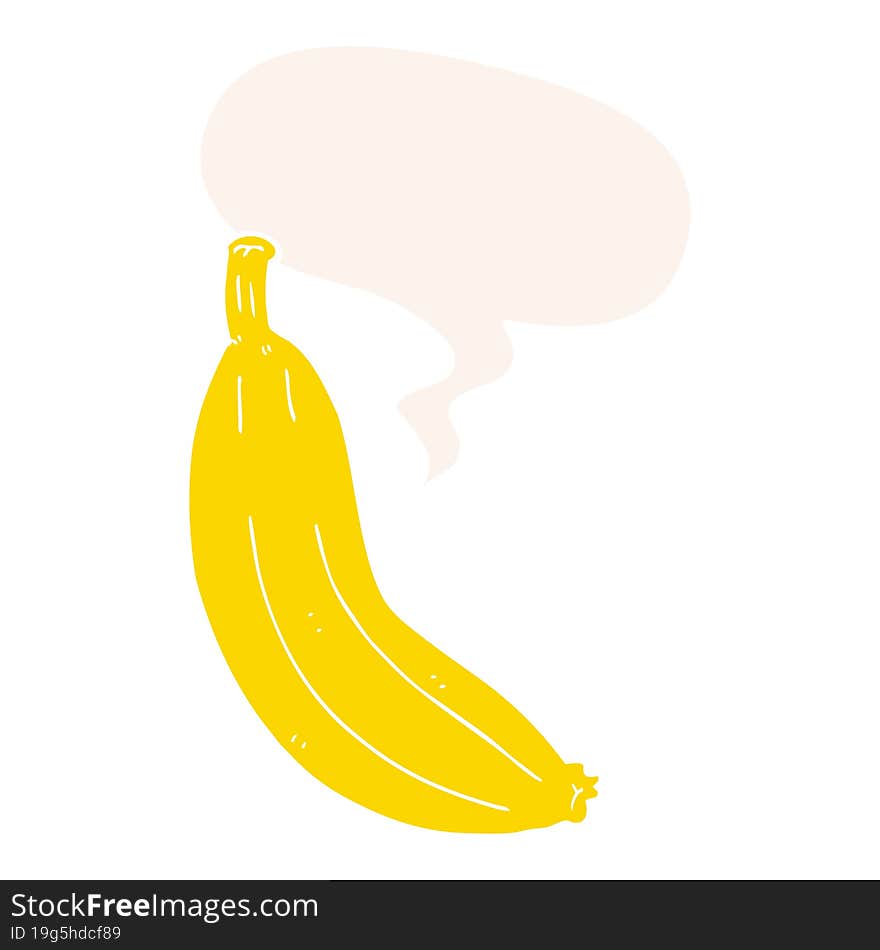 cartoon banana and speech bubble in retro style