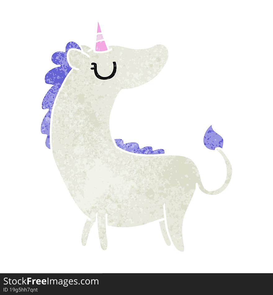 retro cartoon of cute kawaii unicorn