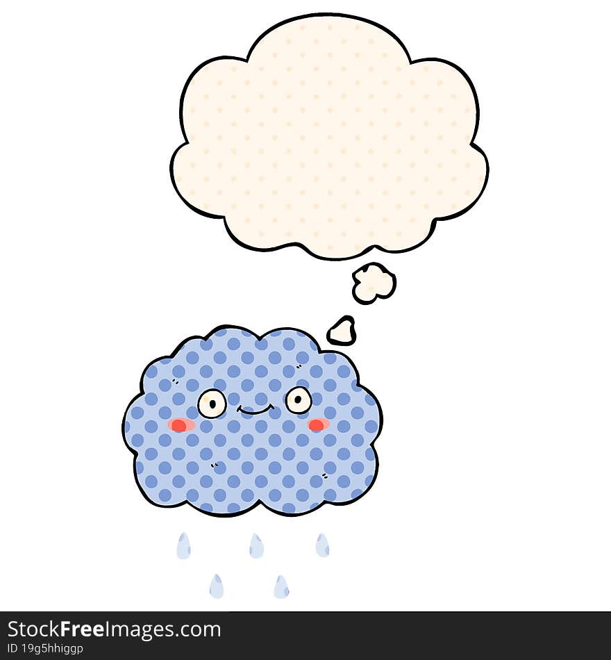 cute cartoon cloud and thought bubble in comic book style