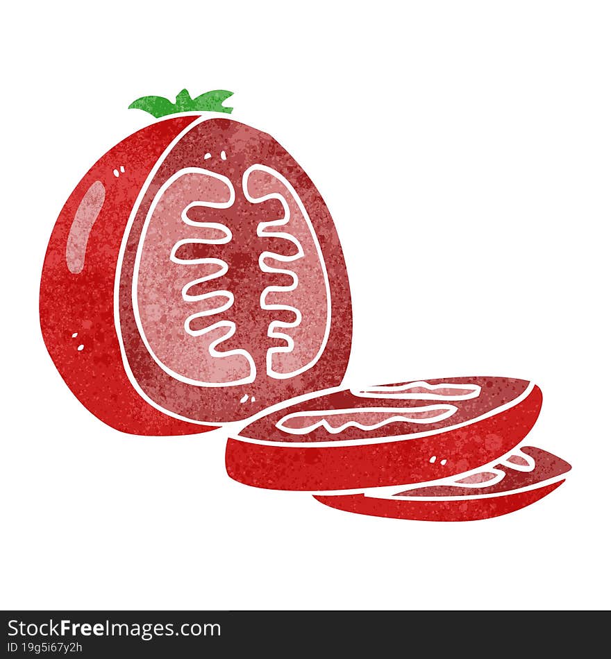 freehand retro cartoon sliced tomato