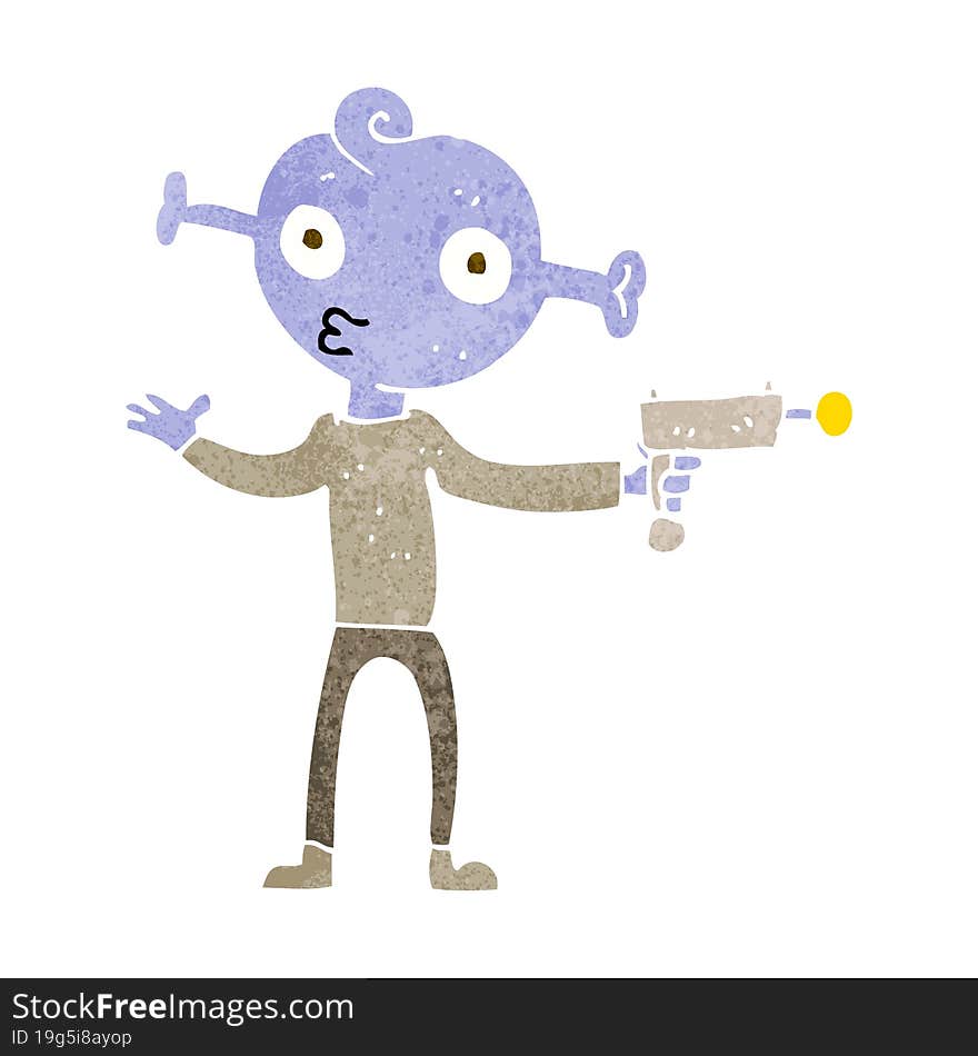 cartoon alien with ray gun