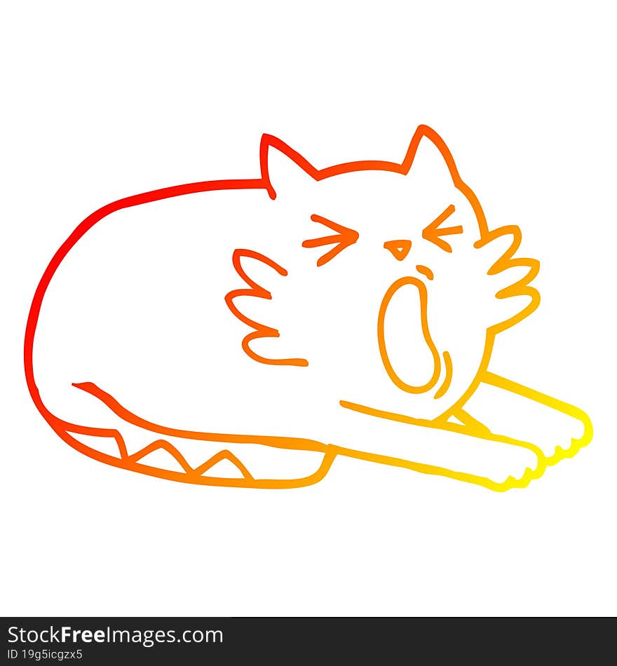 warm gradient line drawing cartoon yawning cat