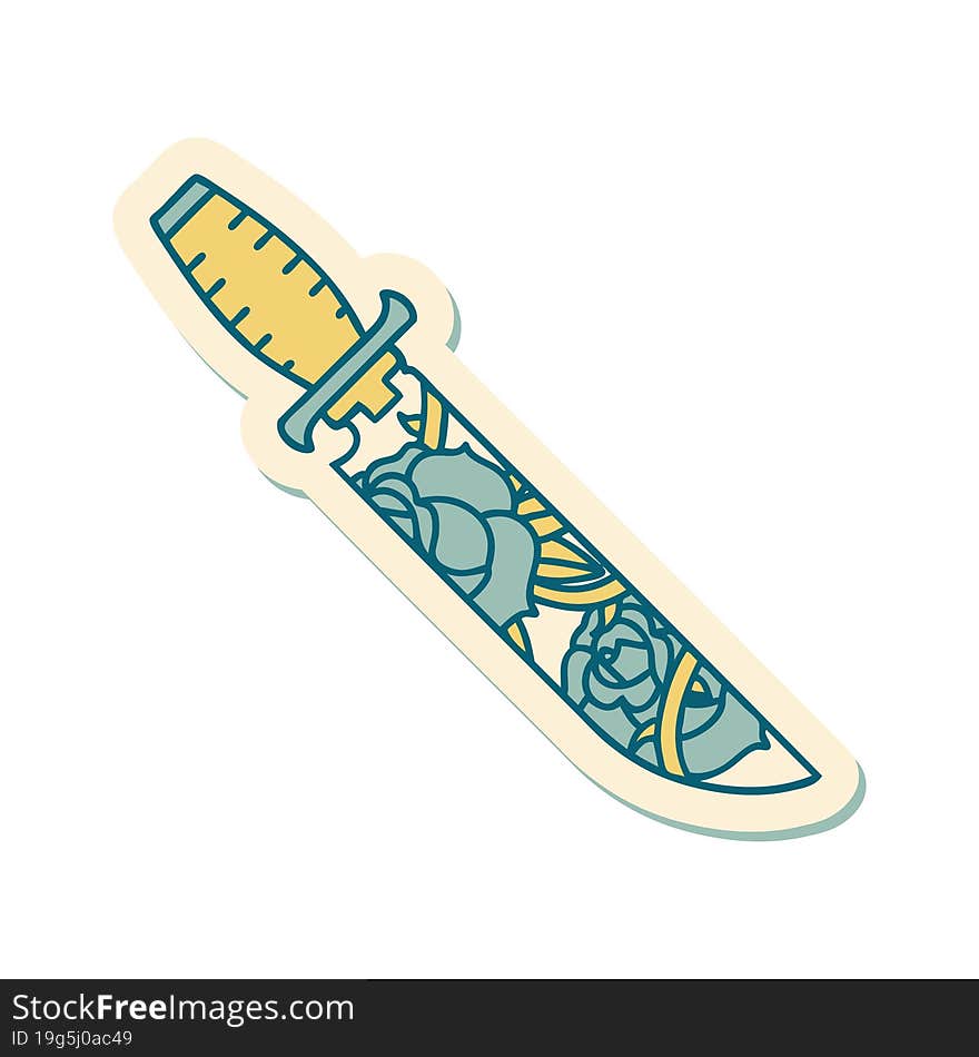 Tattoo Style Sticker Of A Dagger And Flowers