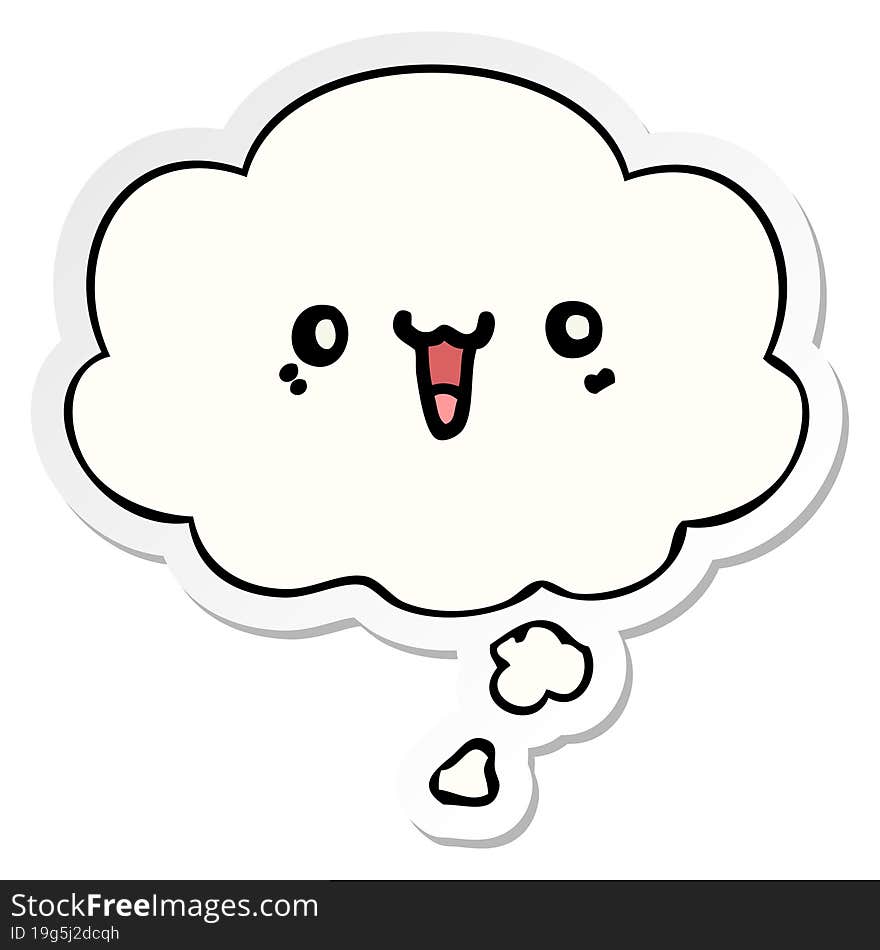 happy cartoon face with thought bubble as a printed sticker