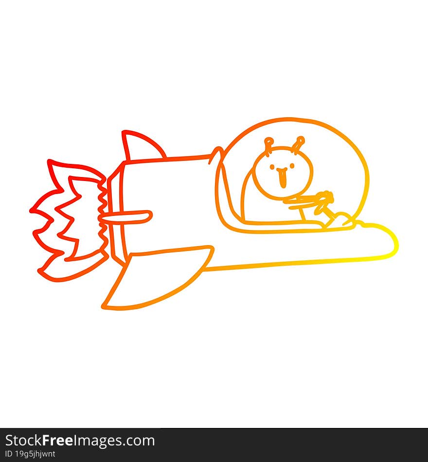 warm gradient line drawing cartoon alien in spaceship