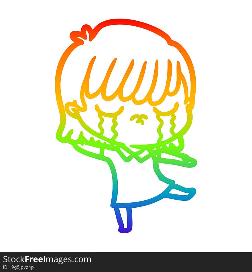 rainbow gradient line drawing of a cartoon woman crying