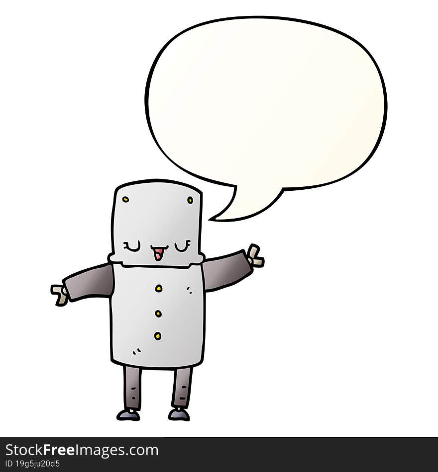 cartoon robot and speech bubble in smooth gradient style