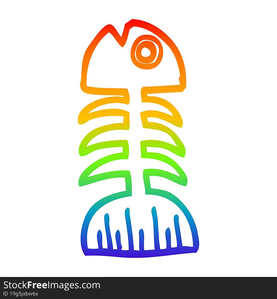 rainbow gradient line drawing cartoon fish bones