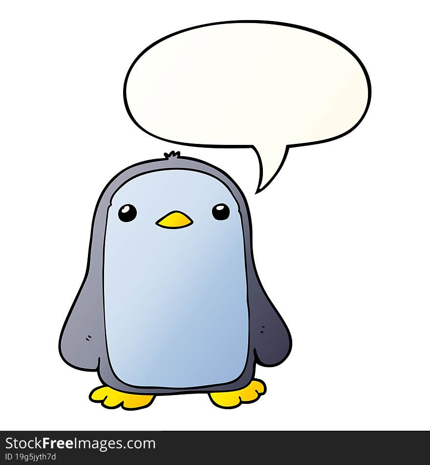 cute cartoon penguin and speech bubble in smooth gradient style