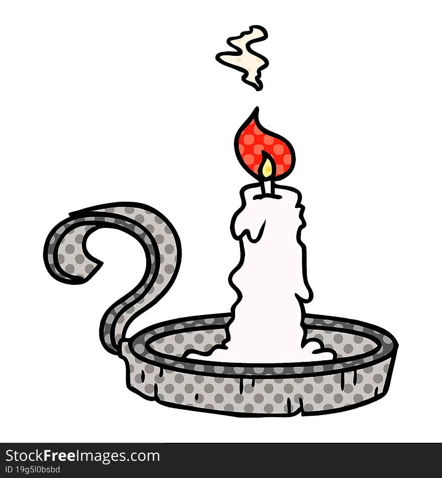 hand drawn cartoon doodle of a candle holder and lit candle