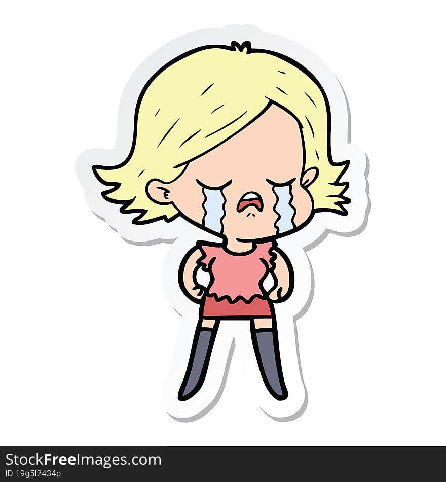 sticker of a cartoon girl crying