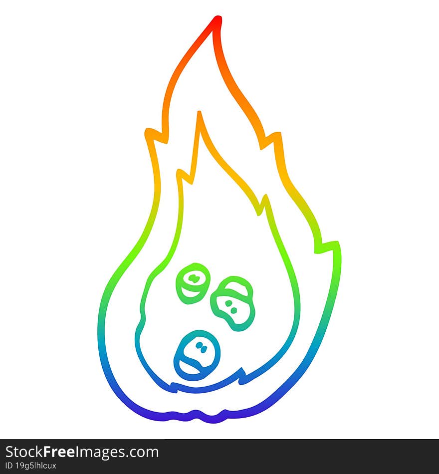 rainbow gradient line drawing cartoon burning coals