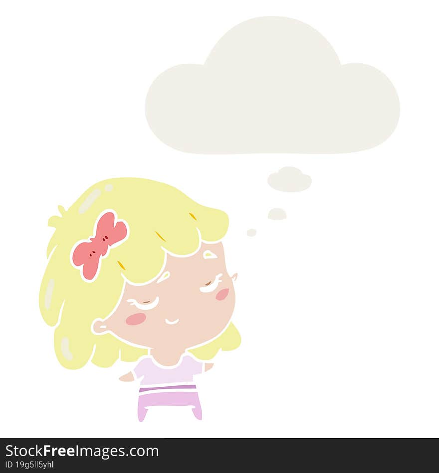 cartoon happy girl with thought bubble in retro style