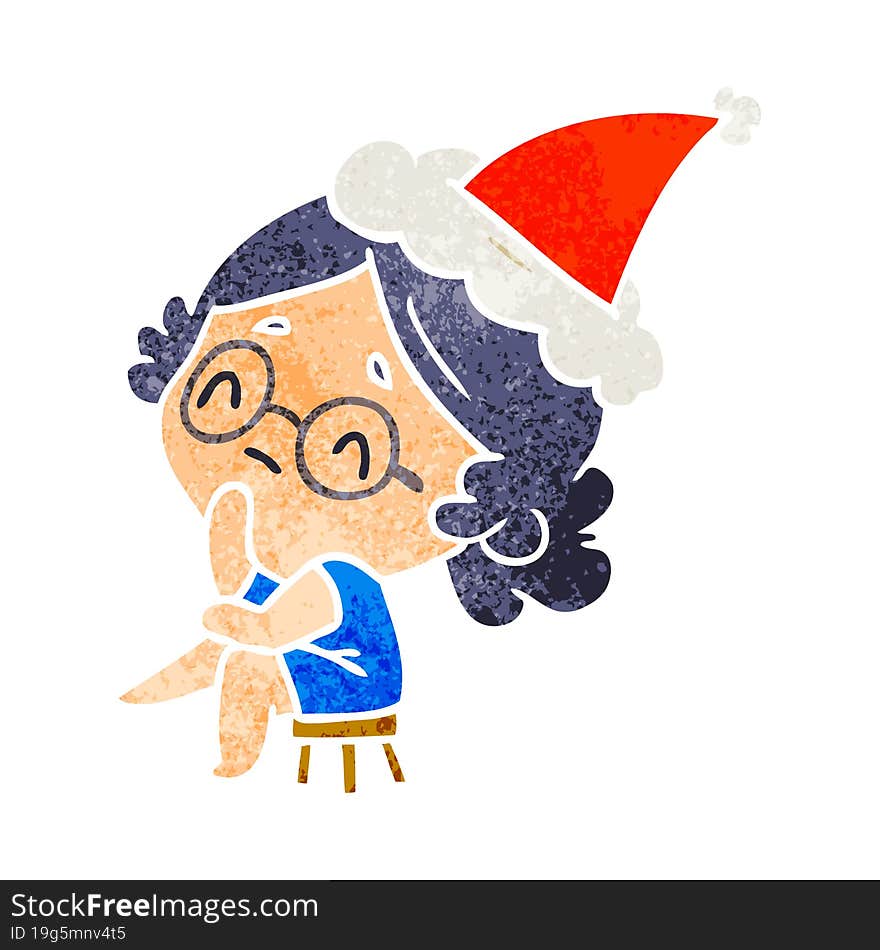 christmas retro cartoon of kawaii lady