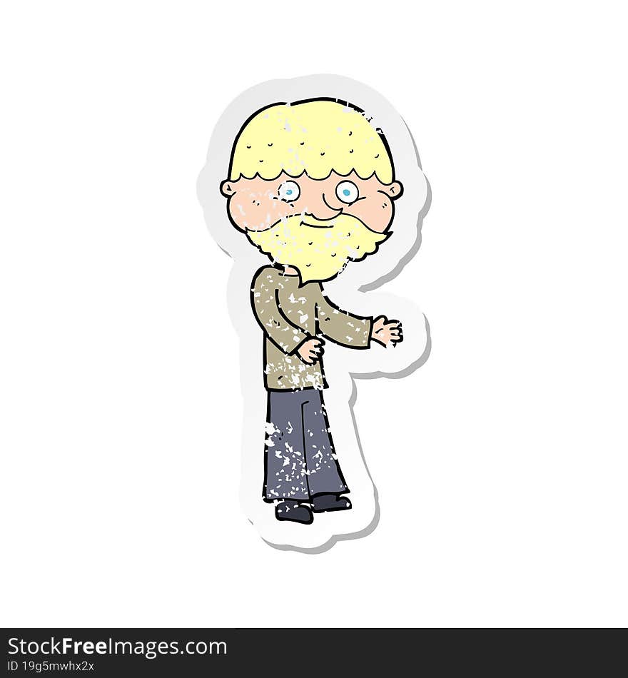 retro distressed sticker of a cartoon happy bearded man